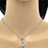 Stainless Steel Pendant Necklace, Initials and Rolo Design, with White Crystal, Polished, Steel Finish, 04.238.0010.1.18 (02 MM Thickness, 18 Inches Length)