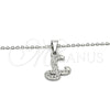 Stainless Steel Pendant Necklace, Initials and Rolo Design, with White Crystal, Polished, Steel Finish, 04.238.0010.1.18 (02 MM Thickness, 18 Inches Length)