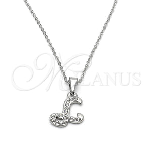 Stainless Steel Necklace — Pendant Necklace Initials and Rolo Design with White — main product view — SKU 106293 | Acero Inoxidable collar — Pendant Necklace Initials and Rolo diseño with blanco — SKU 106293