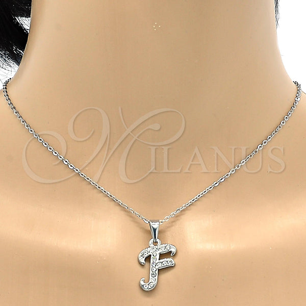 Stainless Steel Necklace — Pendant Necklace Initials and Rolo Design with White — alternate product view — SKU 106294 | Acero Inoxidable collar — Pendant Necklace Initials and Rolo diseño with blanco — SKU 106294