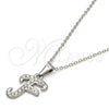 Stainless Steel Pendant Necklace, Initials and Rolo Design, with White Crystal, Polished, Steel Finish, 04.238.0005.1.18 (02 MM Thickness, 18 Inches Length)