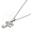 Stainless Steel Pendant Necklace, Initials and Rolo Design, with White Crystal, Polished, Steel Finish, 04.238.0005.1.18 (02 MM Thickness, 18 Inches Length)