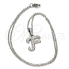 Stainless Steel Pendant Necklace, Initials and Rolo Design, with White Crystal, Polished, Steel Finish, 04.238.0005.1.18 (02 MM Thickness, 18 Inches Length)
