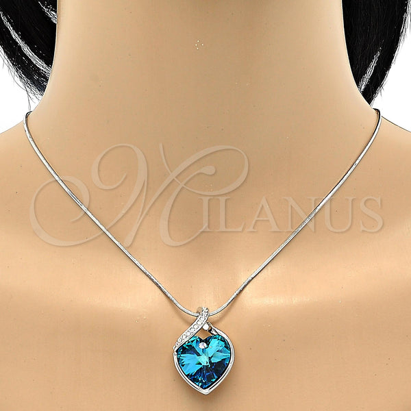 White Gold Filled Necklace — Pendant Necklace Heart Design with Bermuda Blue Swarovski — alternate product view — SKU 106307 | Oro Laminado Blanco collar — Pendant Necklace corazón diseño with Bermuda Blue Swarovski — SKU 106307