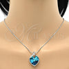 Rhodium Plated Pendant Necklace, Heart Design, with Bermuda Blue Swarovski Crystals and White Micro Pave, Polished, Rhodium Finish, 04.239.0006.16 (01 MM Thickness, 16 Inches Length)