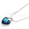 Rhodium Plated Pendant Necklace, Heart Design, with Bermuda Blue Swarovski Crystals and White Micro Pave, Polished, Rhodium Finish, 04.239.0006.16 (01 MM Thickness, 16 Inches Length)