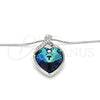 Rhodium Plated Pendant Necklace, Heart Design, with Bermuda Blue Swarovski Crystals and White Micro Pave, Polished, Rhodium Finish, 04.239.0006.16 (01 MM Thickness, 16 Inches Length)