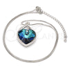 Rhodium Plated Pendant Necklace, Heart Design, with Bermuda Blue Swarovski Crystals and White Micro Pave, Polished, Rhodium Finish, 04.239.0006.16 (01 MM Thickness, 16 Inches Length)