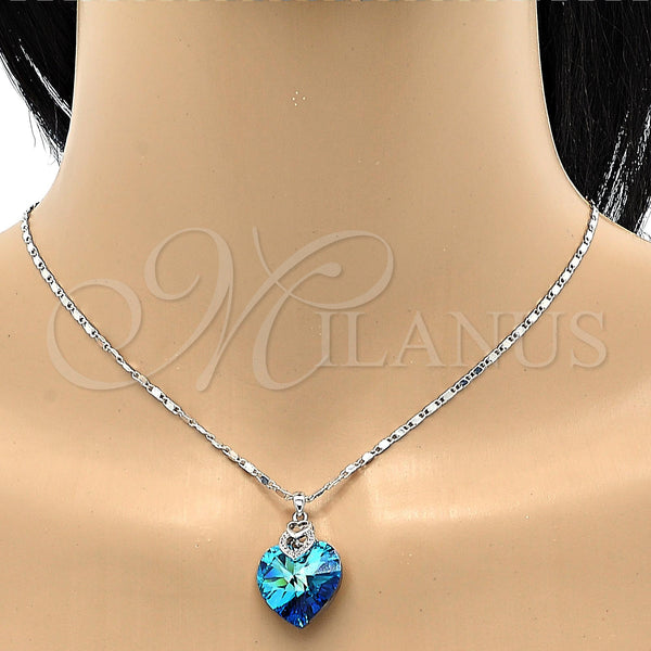White Gold Filled Necklace — Pendant Necklace Heart and Pave Mariner Design with — alternate product view — SKU 106309 | Oro Laminado Blanco collar — Pendant Necklace corazón and Pave Mariner diseño with — SKU 106309