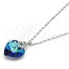 Rhodium Gold Filled Pendant Necklace, Heart and Pave Mariner Design, with Bermuda Blue Swarovski Crystals and White Micro Pave, Polished, Rhodium Finish, 04.239.0004.16 (02 MM Thickness, 16 Inches Length)