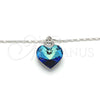 Rhodium Gold Filled Pendant Necklace, Heart and Pave Mariner Design, with Bermuda Blue Swarovski Crystals and White Micro Pave, Polished, Rhodium Finish, 04.239.0004.16 (02 MM Thickness, 16 Inches Length)