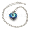 Rhodium Gold Filled Pendant Necklace, Heart and Pave Mariner Design, with Bermuda Blue Swarovski Crystals and White Micro Pave, Polished, Rhodium Finish, 04.239.0004.16 (02 MM Thickness, 16 Inches Length)