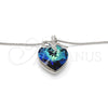 Rhodium Plated Pendant Necklace, Heart Design, with Bermuda Blue Swarovski Crystals and White Crystal, Polished, Rhodium Finish, 04.239.0007.16 (01 MM Thickness, 16 Inches Length)