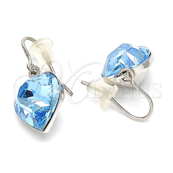 White Gold Filled Ring — Dangle Earring Heart Design with Aquamarine Swarovski Crystals — alternate product view — SKU 106314 | Oro Laminado Blanco anillo — Dangle Earring corazón diseño with Aquamarine Swarovski Crystals — SKU 106314