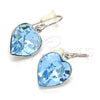Rhodium Gold Filled Dangle Earring, Heart Design, with Aquamarine Swarovski Crystals, Polished, Rhodium Finish, 02.239.0003