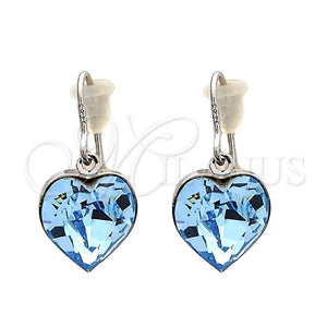 White Gold Filled Ring — Dangle Earring Heart Design with Aquamarine Swarovski Crystals — main product view — SKU 106314 | Oro Laminado Blanco anillo — Dangle Earring corazón diseño with Aquamarine Swarovski Crystals — SKU 106314