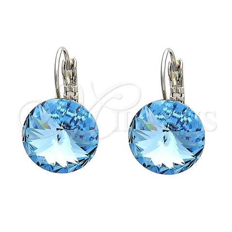 Rhodium Plated Leverback Earring, with Light Turquoise Swarovski Crystals, Polished, Rhodium Finish, 02.239.0005