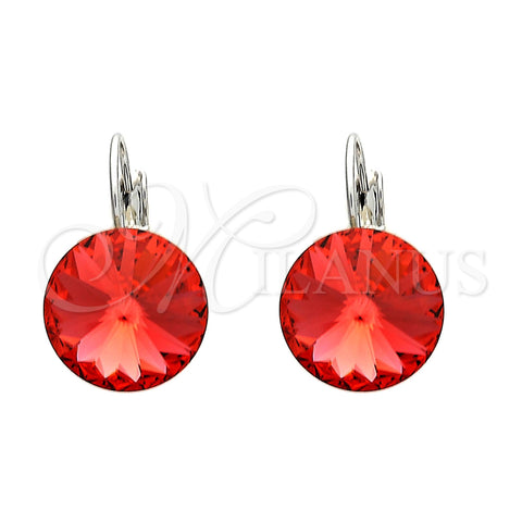 Rhodium Plated Leverback Earring, with Light Siam Swarovski Crystals, Polished, Rhodium Finish, 02.239.0005.1