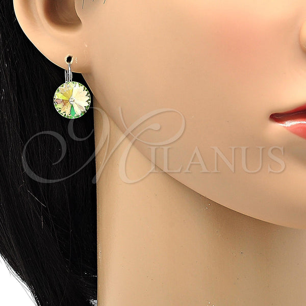 White Gold Filled Ring — Leverback Earring with Luminous Green Swarovski Crystals Polished — alternate product view — SKU 106320 | Oro Laminado Blanco anillo — Leverback Earring with Luminous Green Swarovski Crystals pulido — SKU 106320