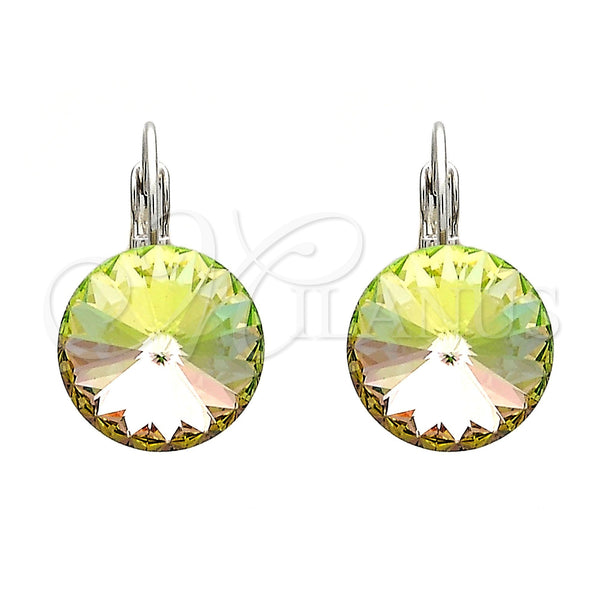 White Gold Filled Ring — Leverback Earring with Luminous Green Swarovski Crystals Polished — main product view — SKU 106320 | Oro Laminado Blanco anillo — Leverback Earring with Luminous Green Swarovski Crystals pulido — SKU 106320