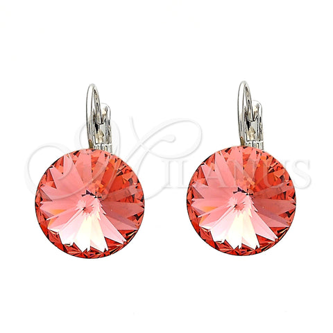 Rhodium Plated Leverback Earring, with Padparadscha Swarovski Crystals, Polished, Rhodium Finish, 02.239.0005.4