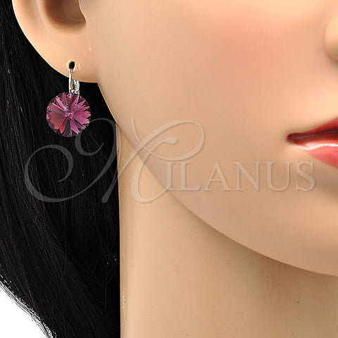 Rhodium Plated Leverback Earring, with Amethyst Swarovski Crystals, Polished, Rhodium Finish, 02.239.0005.5