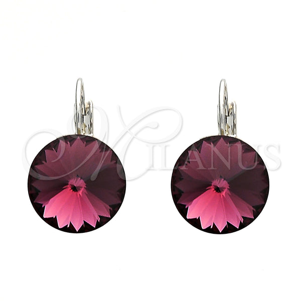 White Gold Filled Ring — Leverback Earring with Amethyst Swarovski Crystals Polished 02. — main product view — SKU 106322 | Oro Laminado Blanco anillo — Leverback Earring with Amethyst Swarovski Crystals pulido 02. — SKU 106322
