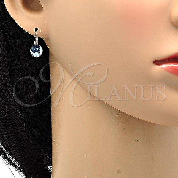 White Gold Filled Ring — Leverback Earring Disco Design with Aquamarine Swarovski Crystals — alternate product view — SKU 106334 | Oro Laminado Blanco anillo — Leverback Earring Disco diseño with Aquamarine Swarovski Crystals — SKU 106334