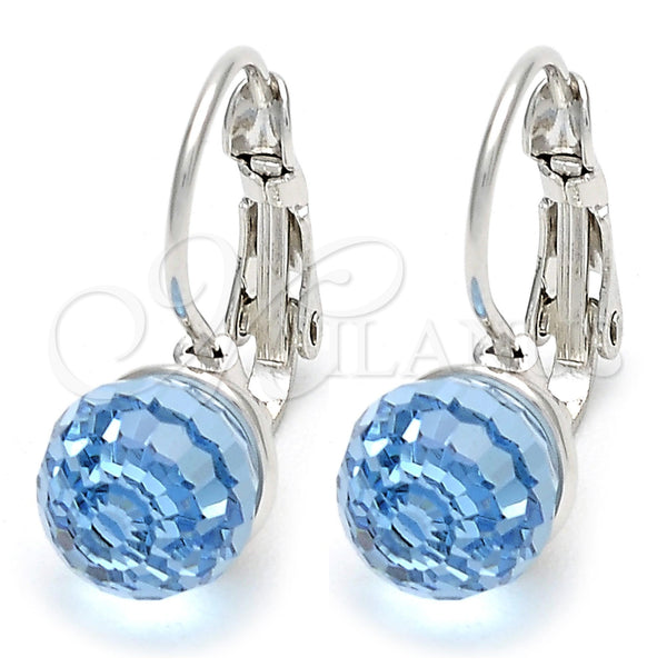 White Gold Filled Ring — Leverback Earring Disco Design with Aquamarine Swarovski Crystals — main product view — SKU 106334 | Oro Laminado Blanco anillo — Leverback Earring Disco diseño with Aquamarine Swarovski Crystals — SKU 106334