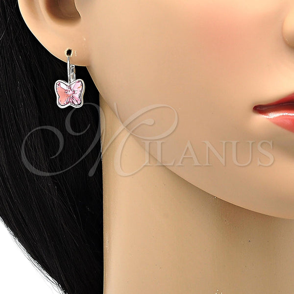 White Gold Filled Ring — Leverback Earring Butterfly Design with Light Rose Swarovski — alternate product view — SKU 106335 | Oro Laminado Blanco anillo — Leverback Earring Butterfly diseño with Light Rose Swarovski — SKU 106335
