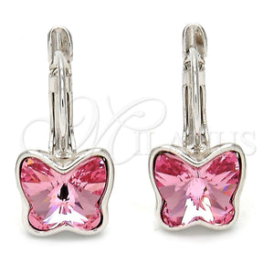 White Gold Filled Ring — Leverback Earring Butterfly Design with Light Rose Swarovski — main product view — SKU 106335 | Oro Laminado Blanco anillo — Leverback Earring Butterfly diseño with Light Rose Swarovski — SKU 106335