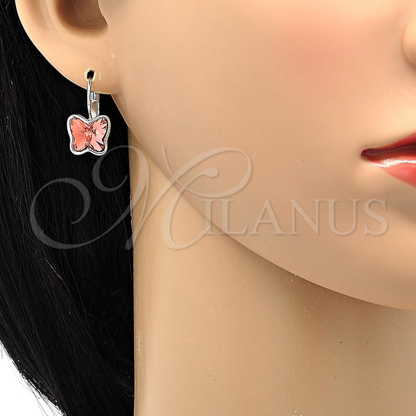 White Gold Filled Ring — Leverback Earring Butterfly Design with Rose Peach Swarovski — alternate product view — SKU 106336 | Oro Laminado Blanco anillo — Leverback Earring Butterfly diseño with Rose Peach Swarovski — SKU 106336