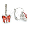 Rhodium Gold Filled Leverback Earring, Butterfly Design, with Rose Peach Swarovski Crystals, Polished, Rhodium Finish, 02.239.0011.1