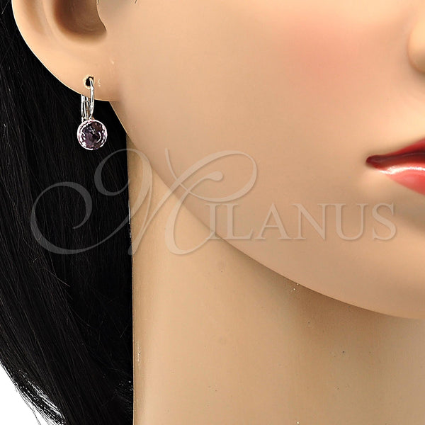 White Gold Filled Ring — Leverback Earring Disco Design with Light Rose Swarovski — alternate product view — SKU 106337 | Oro Laminado Blanco anillo — Leverback Earring Disco diseño with Light Rose Swarovski — SKU 106337