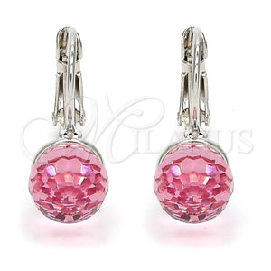 White Gold Filled Ring — Leverback Earring Disco Design with Light Rose Swarovski — main product view — SKU 106337 | Oro Laminado Blanco anillo — Leverback Earring Disco diseño with Light Rose Swarovski — SKU 106337
