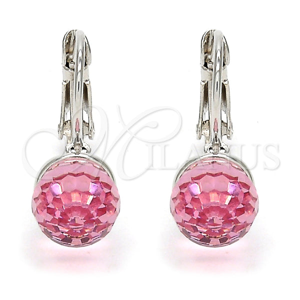 White Gold Filled Ring — Leverback Earring Disco Design with Light Rose Swarovski — main product view — SKU 106337 | Oro Laminado Blanco anillo — Leverback Earring Disco diseño with Light Rose Swarovski — SKU 106337