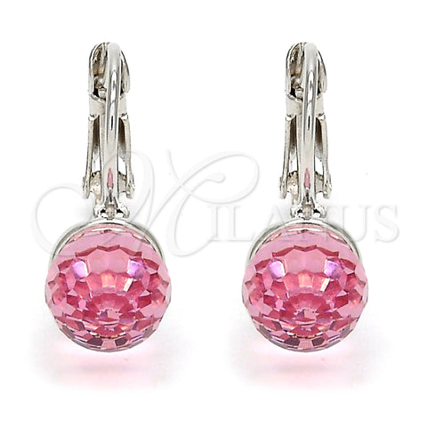Rhodium Gold Filled Leverback Earring, Disco Design, with Light Rose Swarovski Crystals, Polished, Rhodium Finish, 02.239.0010.2