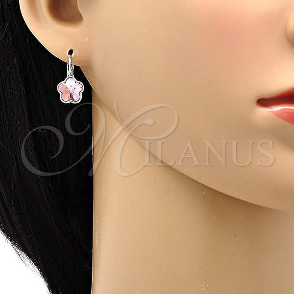 White Gold Filled Ring — Leverback Earring Flower Design with Light Rose Swarovski — alternate product view — SKU 106340 | Oro Laminado Blanco anillo — Leverback Earring flor diseño with Light Rose Swarovski — SKU 106340