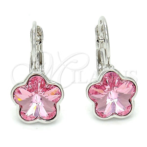White Gold Filled Ring — Leverback Earring Flower Design with Light Rose Swarovski — main product view — SKU 106340 | Oro Laminado Blanco anillo — Leverback Earring flor diseño with Light Rose Swarovski — SKU 106340