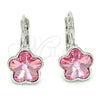 Rhodium Gold Filled Leverback Earring, Flower Design, with Light Rose Swarovski Crystals, Polished, Rhodium Finish, 02.239.0012.1