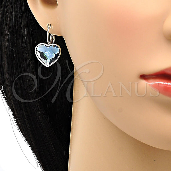 White Gold Filled Ring — Leverback Earring Heart Design with Montana Swarovski Crystals — alternate product view — SKU 106342 | Oro Laminado Blanco anillo — Leverback Earring corazón diseño with Montana Swarovski Crystals — SKU 106342
