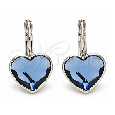 Rhodium Gold Filled Leverback Earring, Heart Design, with Montana Swarovski Crystals, Polished, Rhodium Finish, 02.239.0013