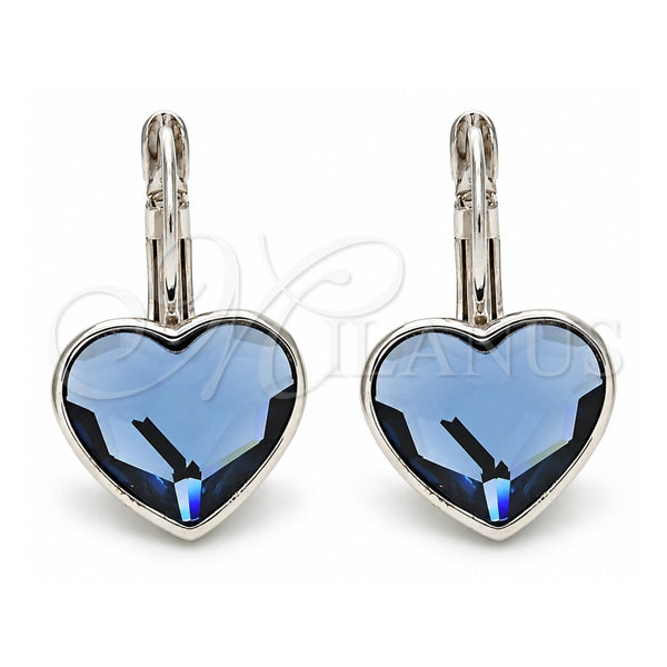 Rhodium Gold Filled Leverback Earring, Heart Design, with Montana Swarovski Crystals, Polished, Rhodium Finish, 02.239.0013