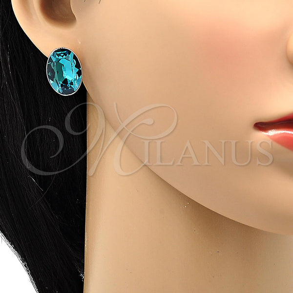 White Gold Filled Ring — Stud Earring with Indicolite Swarovski Crystals Polished 02. — alternate product view — SKU 106346 | Oro Laminado Blanco anillo — Stud Earring with Indicolite Swarovski Crystals pulido 02. — SKU 106346