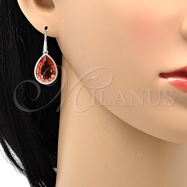 White Gold Filled Ring — Dangle Earring Teardrop Design with Padparadscha Swarovski Crystals — alternate product view — SKU 106348 | Oro Laminado Blanco anillo — Dangle Earring Teardrop diseño with Padparadscha Swarovski Crystals — SKU 106348