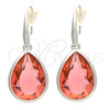 Rhodium Gold Filled Dangle Earring, Teardrop Design, with Padparadscha Swarovski Crystals, Polished, Rhodium Finish, 02.239.0016