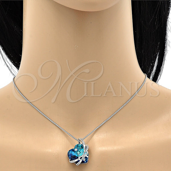 White Gold Filled Necklace — Pendant Necklace Heart and Bow Design with Bermuda — alternate product view — SKU 106350 | Oro Laminado Blanco collar — Pendant Necklace corazón and Bow diseño with Bermuda — SKU 106350