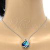 Rhodium Gold Filled Pendant Necklace, Heart and Bow Design, with Bermuda Blue Swarovski Crystals and White Micro Pave, Polished, Rhodium Finish, 04.239.0001.16 (01 MM Thickness, 16 Inches Length)