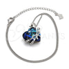 Rhodium Gold Filled Pendant Necklace, Heart and Bow Design, with Bermuda Blue Swarovski Crystals and White Micro Pave, Polished, Rhodium Finish, 04.239.0001.16 (01 MM Thickness, 16 Inches Length)