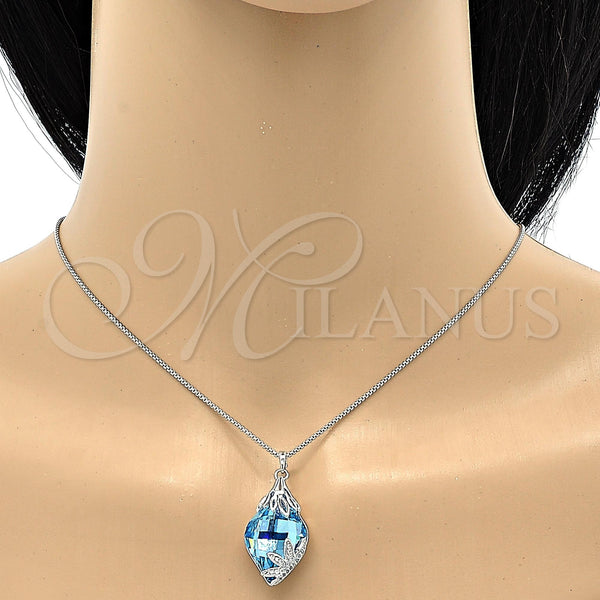 White Gold Filled Necklace — Pendant Necklace Leaf Design with Aquamarine Swarovski Crystals — alternate product view — SKU 106354 | Oro Laminado Blanco collar — Pendant Necklace Leaf diseño with Aquamarine Swarovski Crystals — SKU 106354